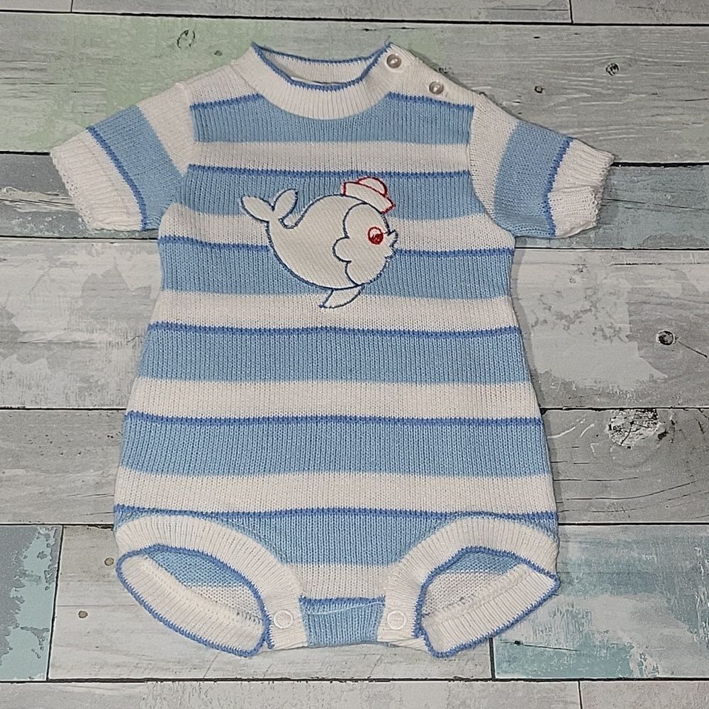 Doe-Spun Vintage Fish Sweater Onesie sz 3-6 mo